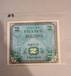 WW2 FRENCH 2 FRANC 1944 (ALLIED OCCUPATION CURRENCY) FRANCE BANKNOTE WWII NOTE#3