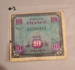 WW2 FRENCH 10 FRANC 1944 (ALLIED OCCUPATION CURRENCY) FRANCE BANKNOTE WWII NOTE.