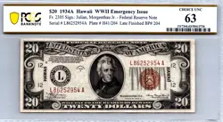 1934A, $20 HAWAII WW2 EMERGENCY ISSUE NOTE (LATE FINISH) FR. 2305 PCGS 63