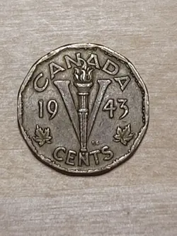 CANADA 5 CENTS COIN, 1943. KM# 40, TOMBAC. KING GEORGE VI. 