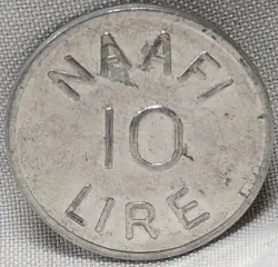WW2 BRITISH NAAFI ITALY 10 LIRE MILITARY CAMP MONEY TOKEN/COIN
