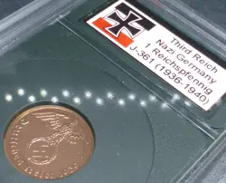 NAZI COIN 1 REICHSPFENNIG *WITH CASE* 1937-1939 SWASTIKA THIRD REICH WW2 GERMANY