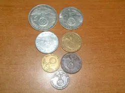 SET OF 7 GERMAN WW2 COINS - WORLD WAR II - SILVER, BRASS, COPPER (1D)