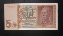 1942 NAZI GERMANY 5 REICHSMARK BANKNOTE 