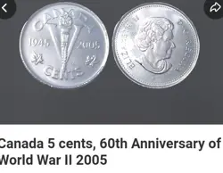 5 CENTS 2005 COIN VICTORY IN EUROPE WORLD WAR 2 CANADIAN MILITARY HISTORY QUEEN