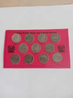 WORLD WAR 2 NICKEL SET SEALED 1942 P   TO 1945 P SILVER 11 COINS TOTAL.