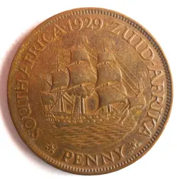 1929 SOUTH AFRICA PENNY - LOW MINTAGE PRE WW2 ERA COIN - LOT #J27