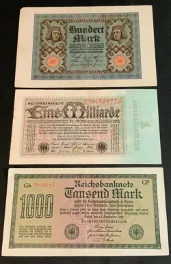 COINS: BANKNOTES :  GERMAN  3 X  PRE WW2  BANKNOTES