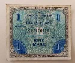 WW2 GERMAN ONE 1 MARK 1944 ALLIED OCCUPATION CURRENCY GERMANY BANKNOTE 