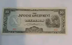 10 PESOS WW2 INVASION BANKNOTE PHI-108-JAPANESE GOVERNMENT CRISP BLUE & WHITE