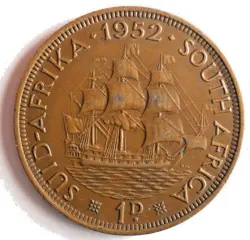 1952 SOUTH AFRICA PENNY - AU - LOW MINTAGE WW2 ERA COIN - LOT #J28