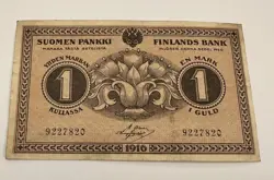 FINLAND 1 MARKKA 1916 BANKNOTE WW2 WWII ERA FINNISH CURRENCY BANK NOTE CRISP