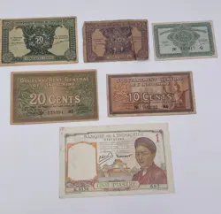 FRENCH INDOCHINA BANKNOTE COLLECTION WW2 ERA VIETNAM DONG  - LOT OF 6 BANKNOTES