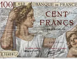 FRANCE 100 FRANCS 1940 100F FRENCH PAPER MONEY GENUINE BANKNOTE WORLD WAR WW2