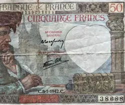 FRANCE 50 FRANCS 1942 100F FRENCH PAPER MONEY GENUINE OLD BANKNOTE WORLD WAR WW2