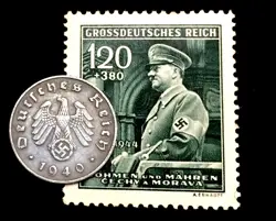WWII AUTHENTIC RARE GERMAN COIN 1 RP ZINC AND UNUSED STAMP WORLD WAR 2 ARTIFACTS