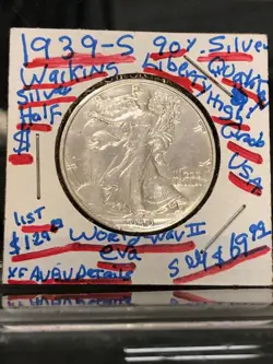 1939-S  EXQUISITE WALKING USA LIBERTY WORLD WAR 2 ERA SILVER HALF AU-BU  DETAILS