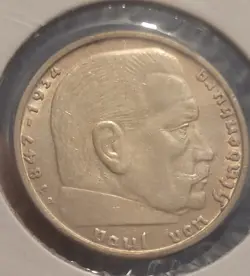 1939 B WW2 GERMAN NAZI 2 MARK COIN