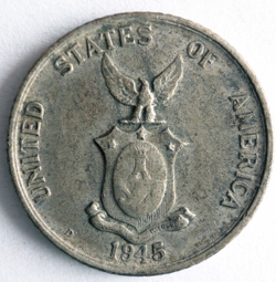 1945 PHILIPPINES 20 CENTAVOS - WW2 DATE SILVER COIN - LOT #G13
