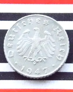 GERMAN COIN 1947 D 5 REICHSPFENNIG ZINC ALLIED OCCUPATION 3RD REICH WW2 +RARE+