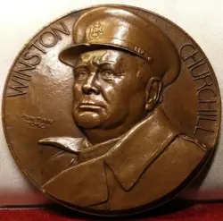 1945 FRENCH BRONZE BY TURIN UK 68MM MEDAL BRITISH WW2 CHURCHILL 