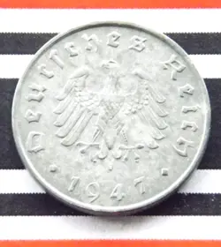 GERMAN COIN 1947 A 10 REICHSPFENNIG ZINC ALLIED OCCUPATION 3RD REICH WW2 +RARE+