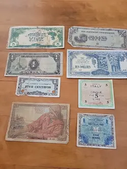 LOT OF 8 WW2 FOREIGN CURRENCY  PAPER MONEY BANKNOTES