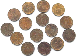 LOT GERMAN 15X 1 REICHSPFENNIG 1937 - 1940 SWASTIKA COPPER COIN 3RD WW2 PFENNIG