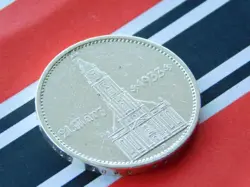 GERMAN 5 MARK REICHSMARK 1934 A POTSDAM CHURCH SWASTIKA DATE SILVER COIN 3RD WW2