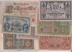 LOT GERMANY  REICH 7 BANKNOTES 1910- REICHSMARK, AND WW1 - WW2 MONEY LOW GRADE