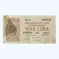 1944 ITALY (STATE) OLD ITALIAN 1 LIRE (LIRA) ITALIA BANKNOTE WW2 (COIN/ EURO)