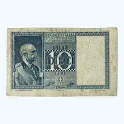 1939 ITALY 10 ITALIAN LIRA LIRE WW2 BANKNOTE KING VITTORIO EMANUELE III EUROPE