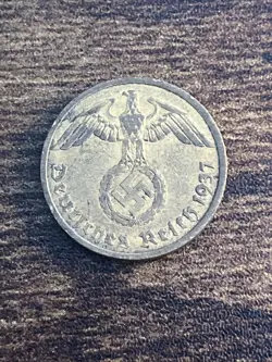 1937 THIRD REICH GERMANY WW2 ERA 10 TEN REICHSPFENNIG PFENNIG BRONZE COIN TK9812