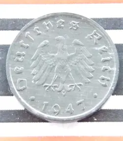 GERMAN COIN 1947 F 10 REICHSPFENNIG ZINC ALLIED OCCUPATION 3RD REICH WW2 + UNC +