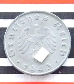 GERMAN COIN 10 REICHSPFENNIG 1943 B ZINC SWASTIKA 3RD REICH WW2 + NICE + PFENNIG