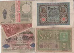 LOT GERMANY NAZI 3RD REICH 5 BANKNOTES 1906- REICHSMARK, AND WW1, WW2 MONEY LOW