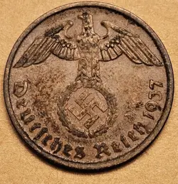 GERMANY 1937 A 2 REICHSPFENNIG COIN 3RD REICH WW2 PFENNIG RP