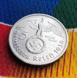 1936 G 5 MARK GERMAN WW2 SILVER COIN THIRD REICH  REICHSMARK