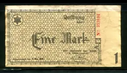 WW2 1940 KL LODZ LITZMANNSTADT 1 RM MARK CONCENTRATION CAMP GHETTO COUNTERFEIT