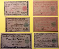 1944 PHILIPPINES SET OF 6 NEGROS WW2 GUERRILLA EMERGENCY NOTES 