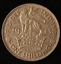 1943 ENGLAND SILVER SHILLING, WW2, KING GEORGE VI