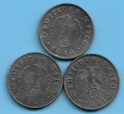 GERMANY THIRD REICH 1940 1941 1942 10 RPF SWASTIKA COIN LOT WW2 ERA #30