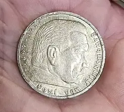 3RD REICH, PRE WW2 ERA 1938 GERMAN SILVER COIN 5 REICHSMARK 