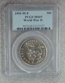1991-1995-P WORLD WAR 2 .50 CENT HALF DOLLAR US COMMEMORATIVE PCGS MS69