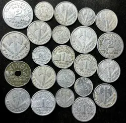 OLD VICHY FRANCE COIN LOT - 23 HISTORIC WW2 ERA OCCUPATION COINS - LOT B4