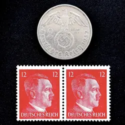 1937A NAZI GERMANY 2 SILVER COIN REICHSMARK WW2 SWASTIKA HITLER REICH STAMPS LOT