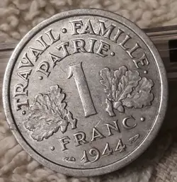1944 1 FRANC WW2 FRANCE , CIRCULATED FRENCH COIN , WWII, OCCUPATION 