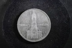1934 A 5 MARK GERMAN WW2 90% SILVER  GARRISONKIRCHE W/D 3RD REICH COIN