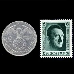 1937D NAZI GERMANY 2 SILVER COIN REICHSMARK WW2 SWASTIKA HITLER REICH STAMPS LOT
