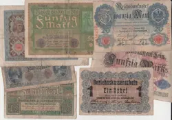 LOT GERMANY  REICH 7 BANKNOTES 1914- REICHSMARK, AND WW1 - WW2 MONEY LOW GRADE